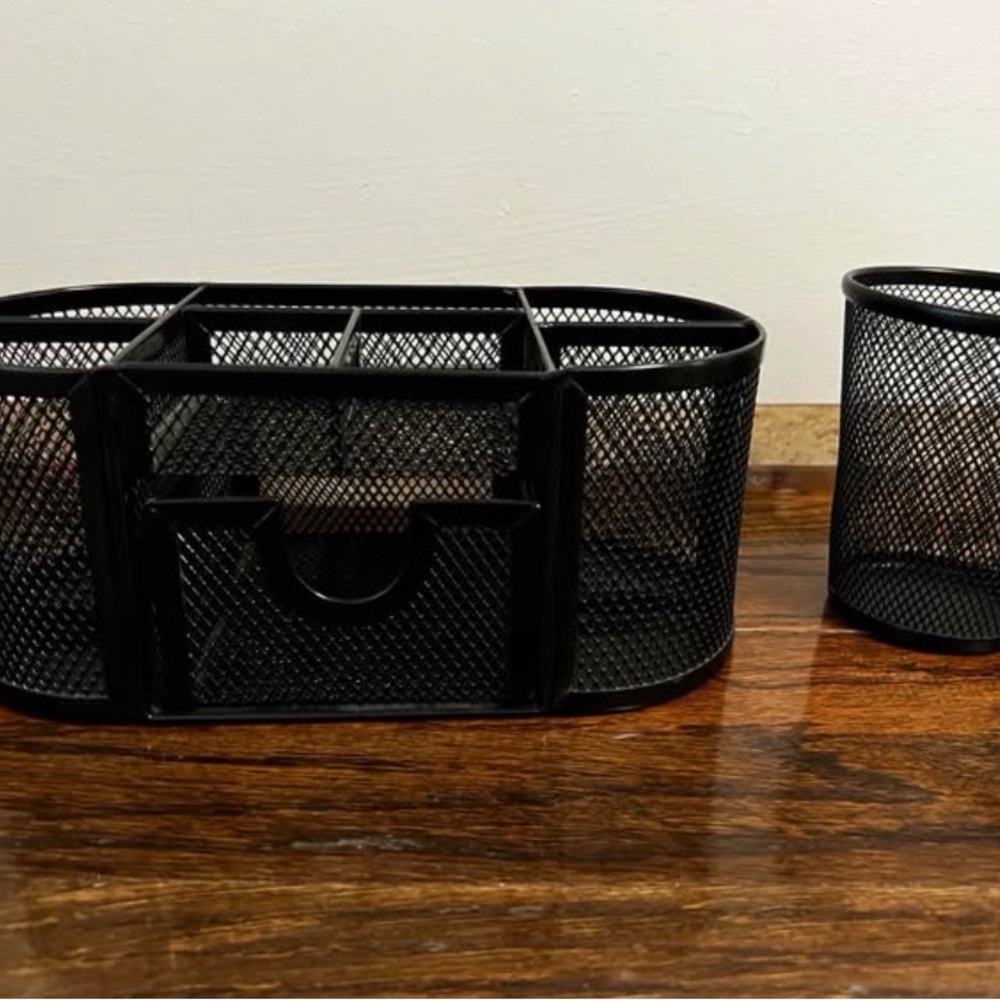 Black Mesh Desk Organizer with Pencil Cup -